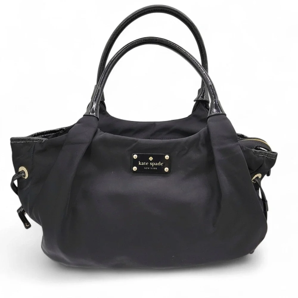 Kate Spade‎ New York STEVIE Classic Black Nylon/Patent Trim Hobo Bag Purse READ